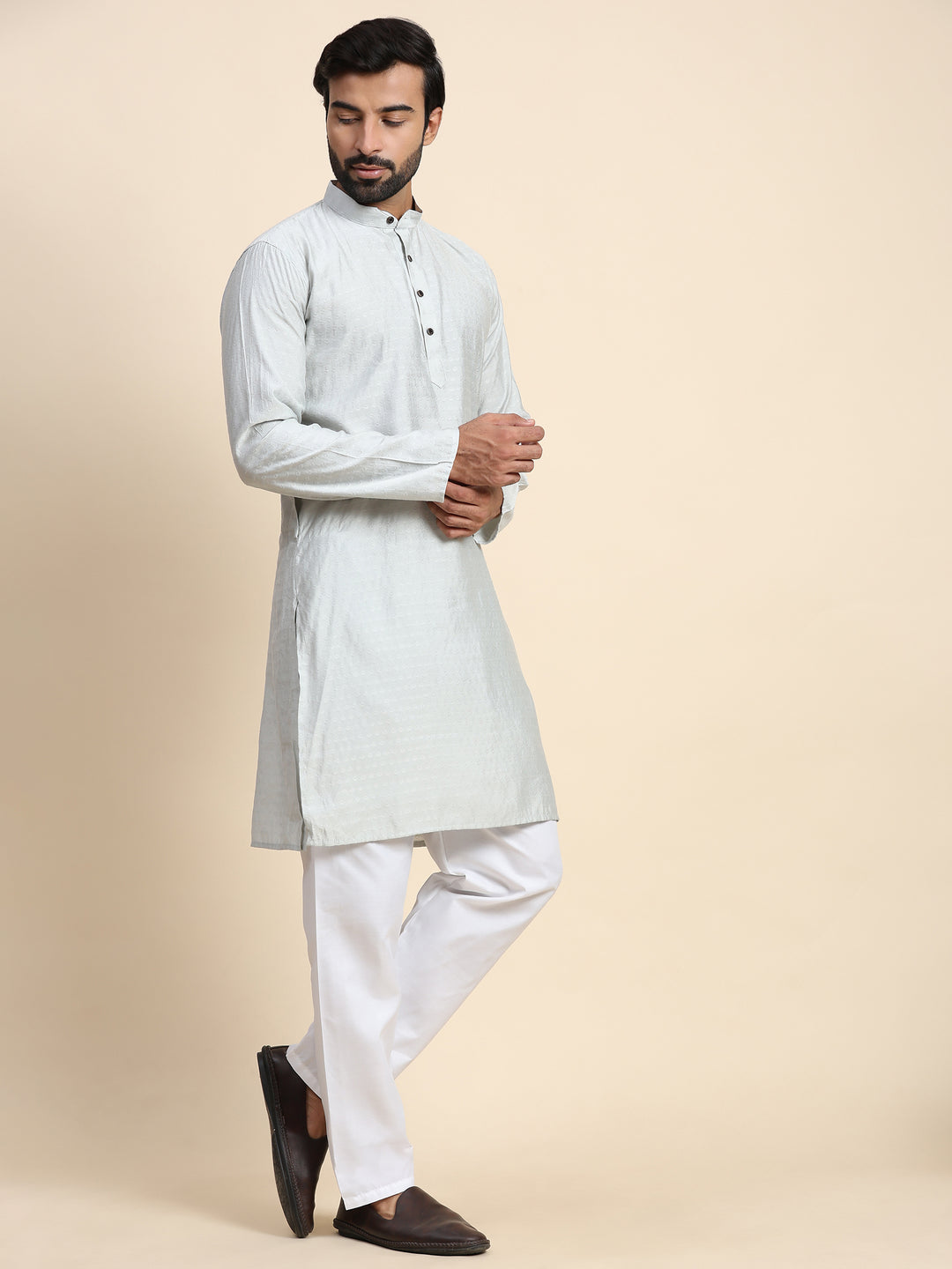 Elegant Self Weaved Kurta | Festive Cotton Kurta for Men