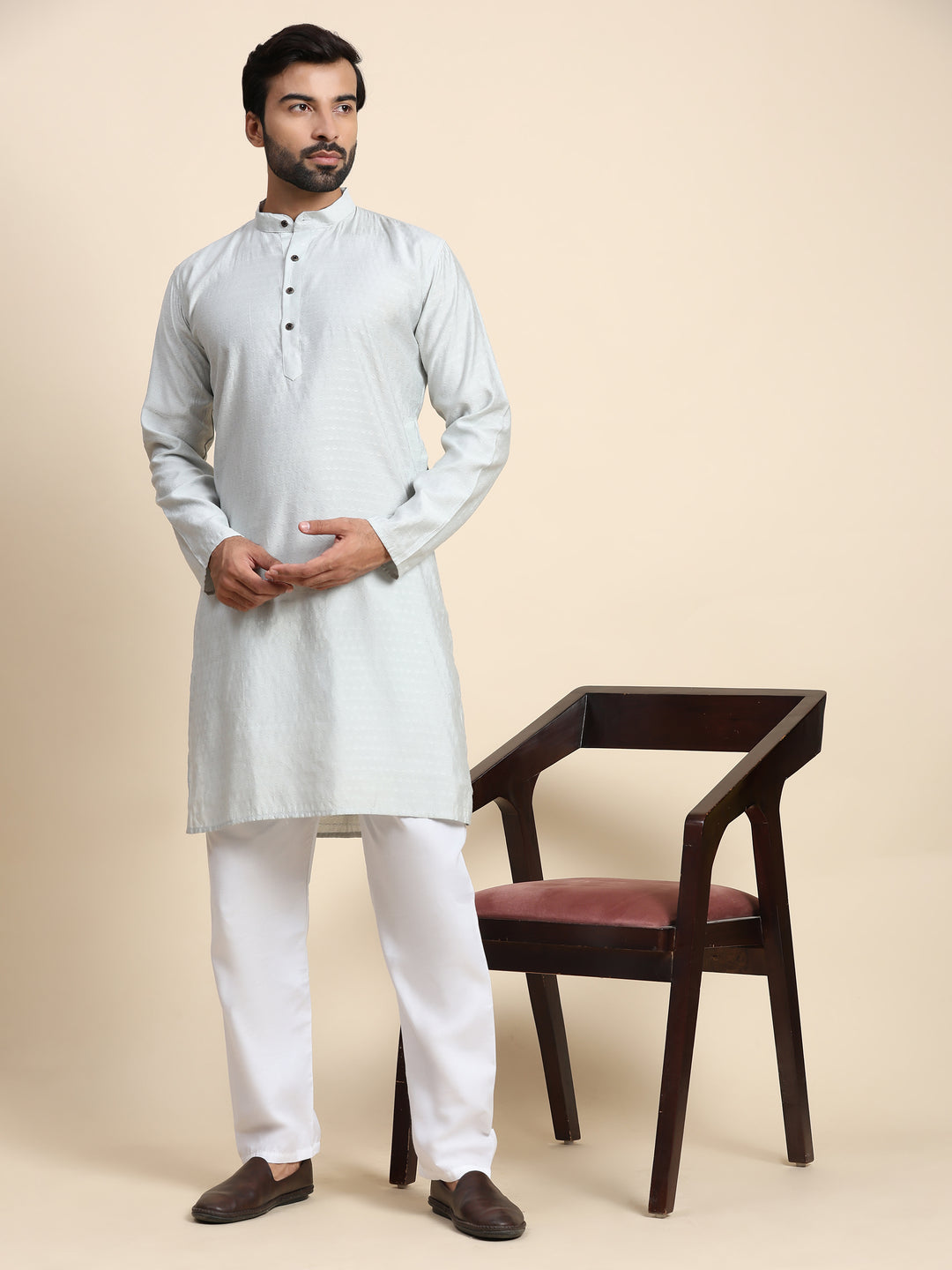 Elegant Self Weaved Kurta | Festive Cotton Kurta for Men