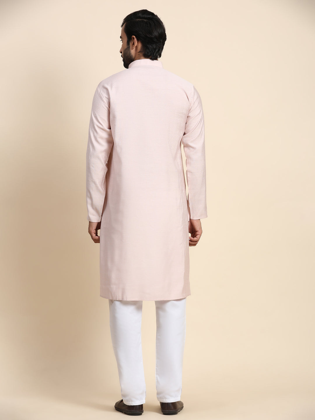 Elegant Light Pink Solid Kurta | Rayon Cotton Kurta for Men