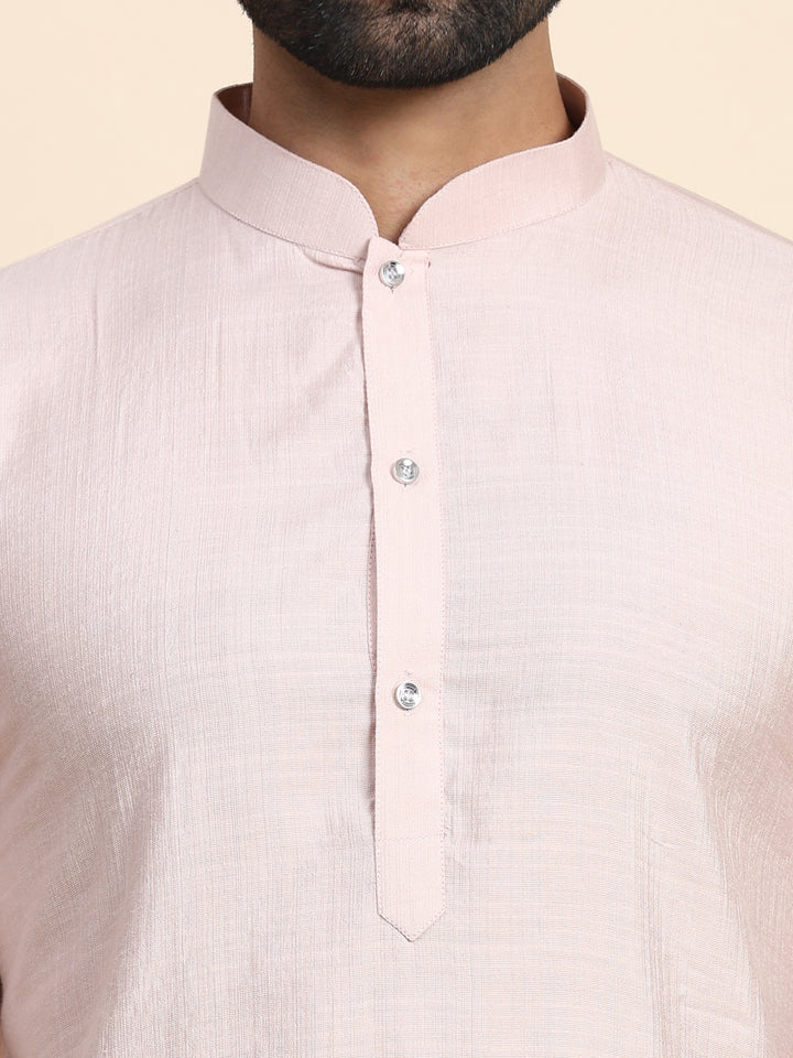 Elegant Light Pink Solid Kurta | Rayon Cotton Kurta for Men