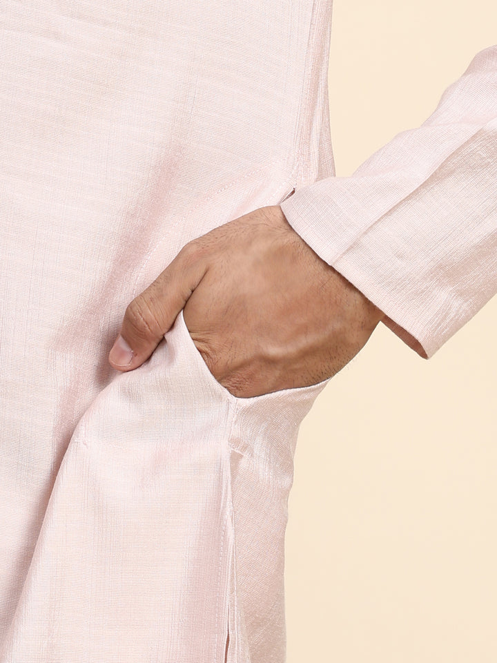 Elegant Light Pink Solid Kurta | Rayon Cotton Kurta for Men