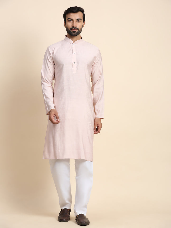 Elegant Light Pink Solid Kurta | Rayon Cotton Kurta for Men