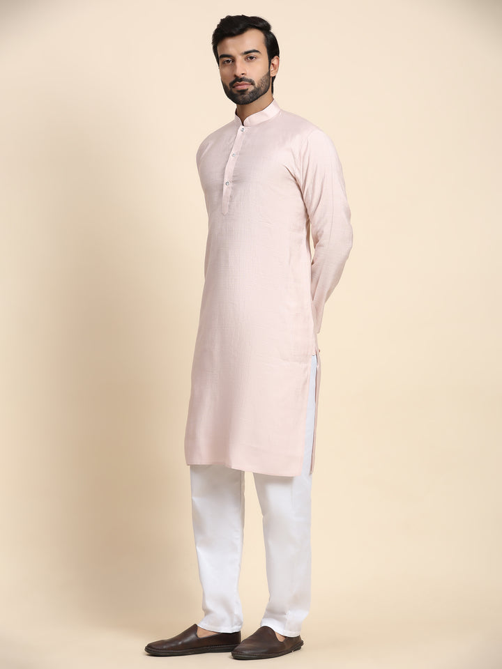 Elegant Light Pink Solid Kurta | Rayon Cotton Kurta for Men