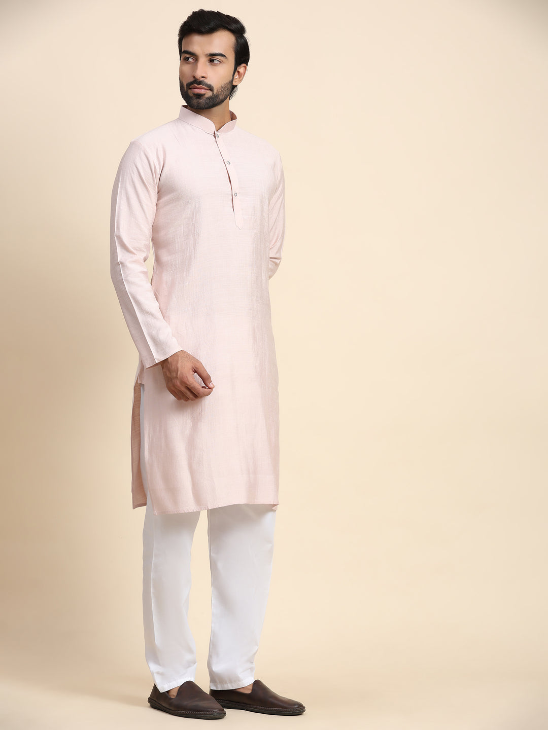 Elegant Light Pink Solid Kurta | Rayon Cotton Kurta for Men