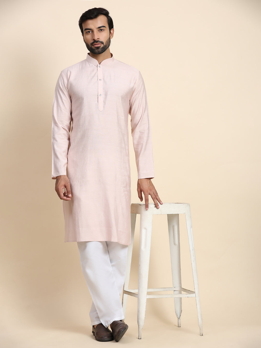 Elegant Light Pink Solid Kurta | Rayon Cotton Kurta for Men