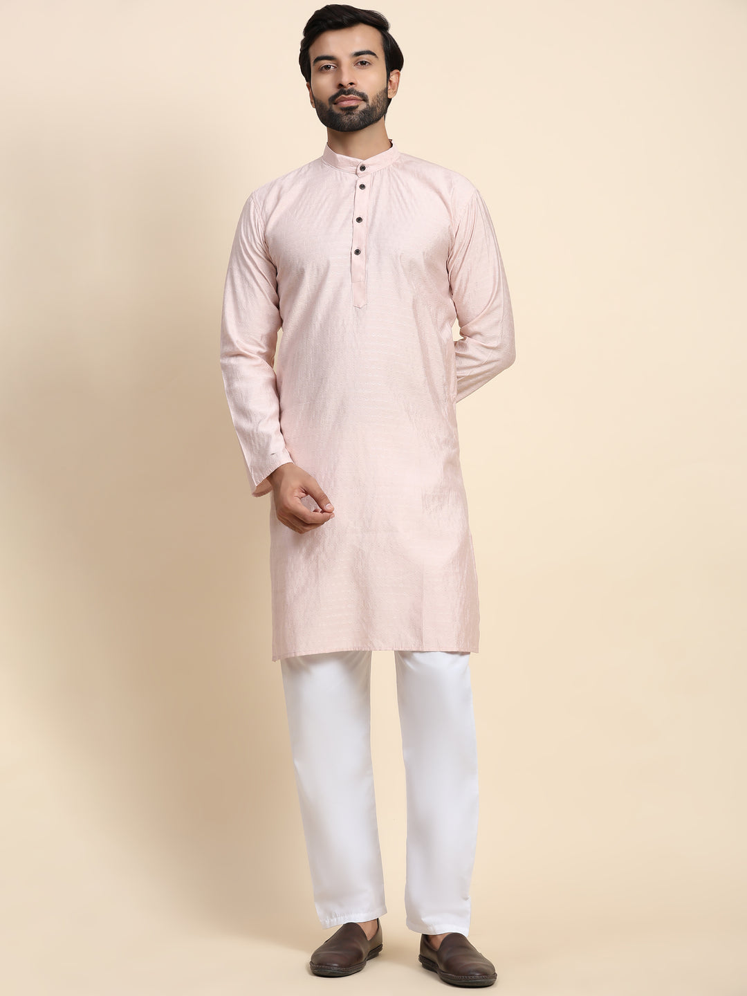 Pink Viscose Rayon Self Weaved Kurta | Elegant Kurta for Festivals