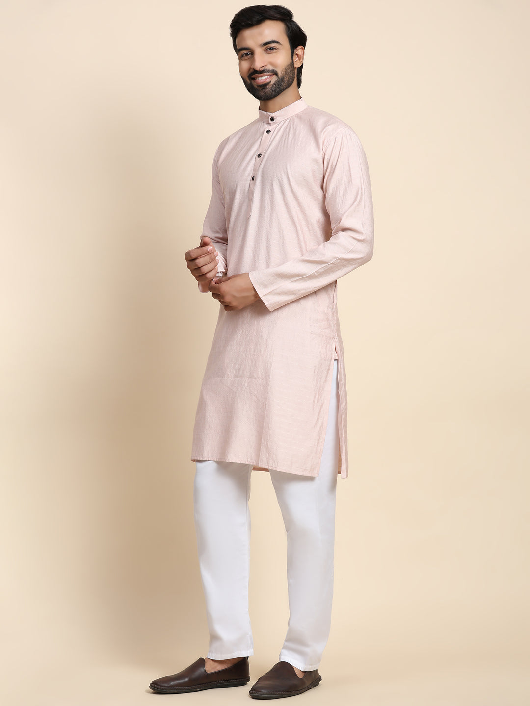 Pink Viscose Rayon Self Weaved Kurta | Elegant Kurta for Festivals