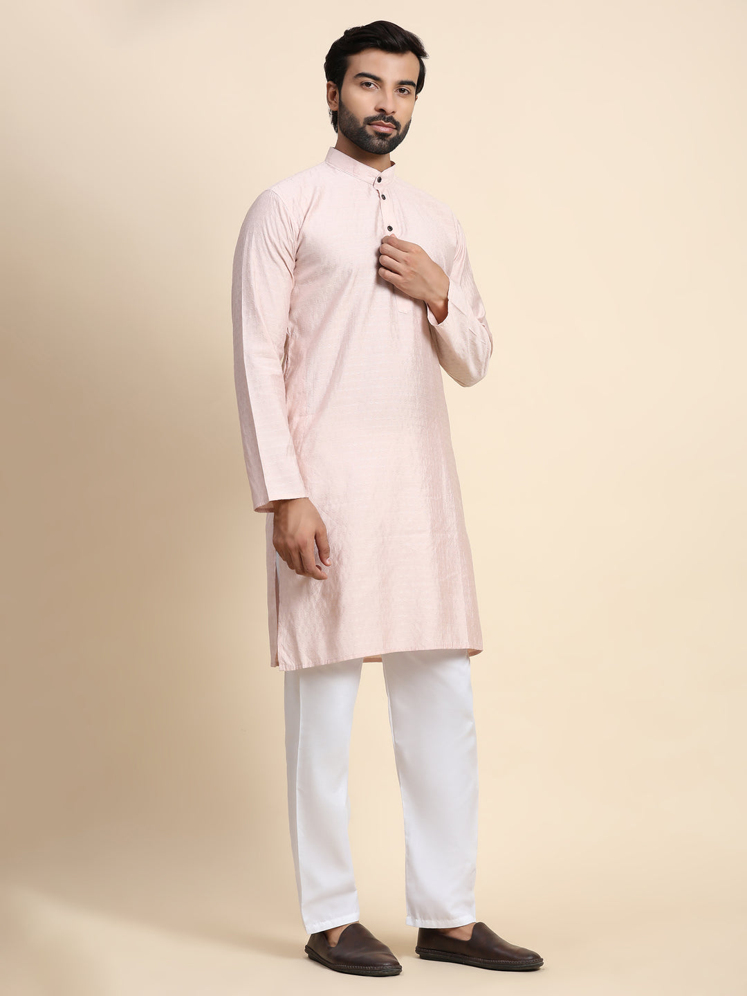 Pink Viscose Rayon Self Weaved Kurta | Elegant Kurta for Festivals