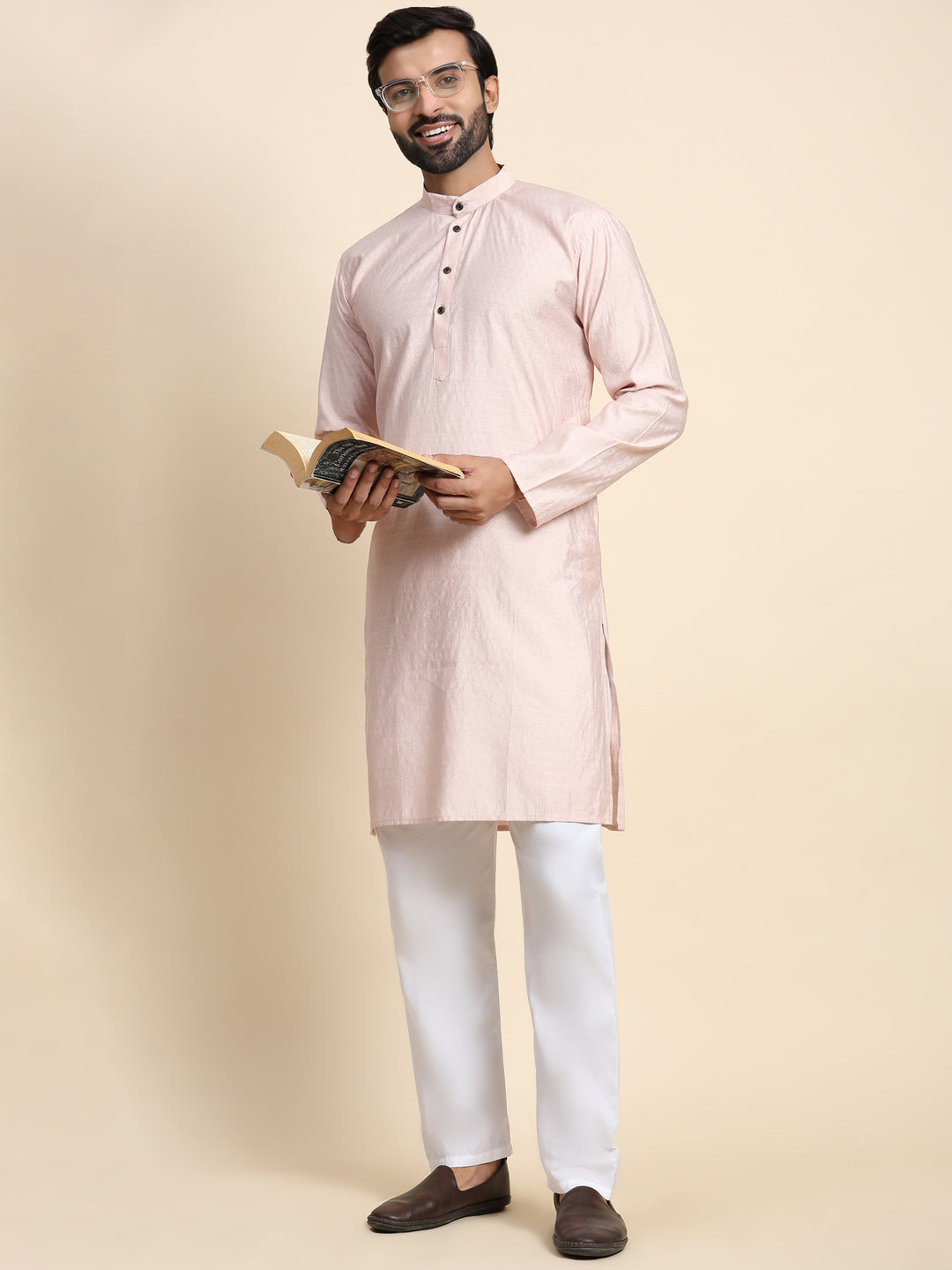 Pink Viscose Rayon Self Weaved Kurta | Elegant Kurta for Festivals