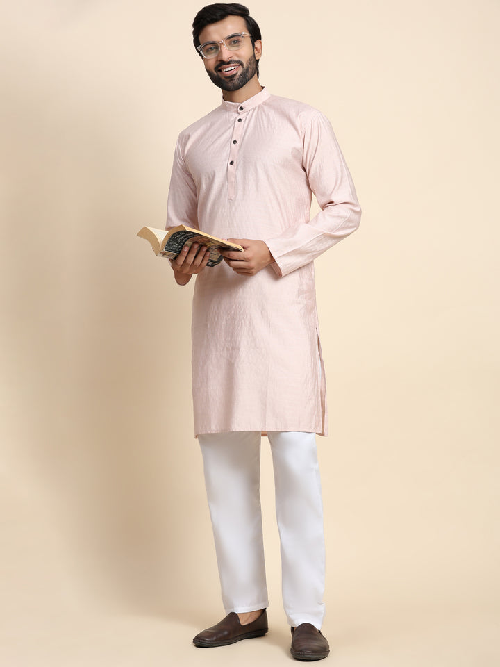 Pink Viscose Rayon Self Weaved Kurta | Elegant Kurta for Festivals