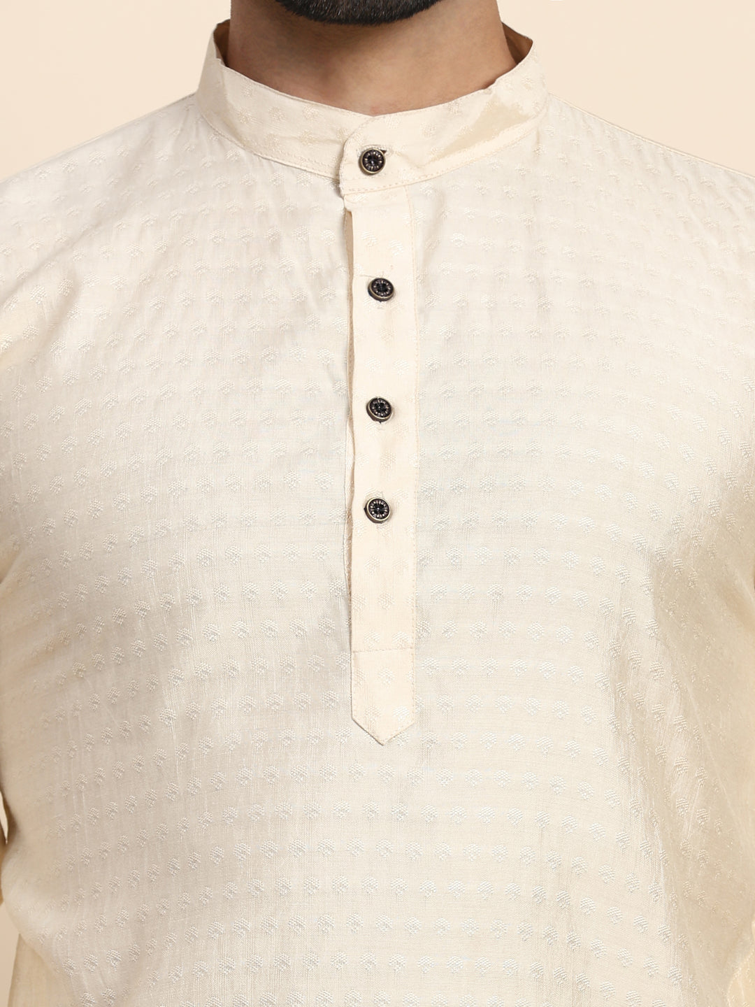 Cream Viscose Rayon Self Weaved Kurta | Traditional Wear for Men