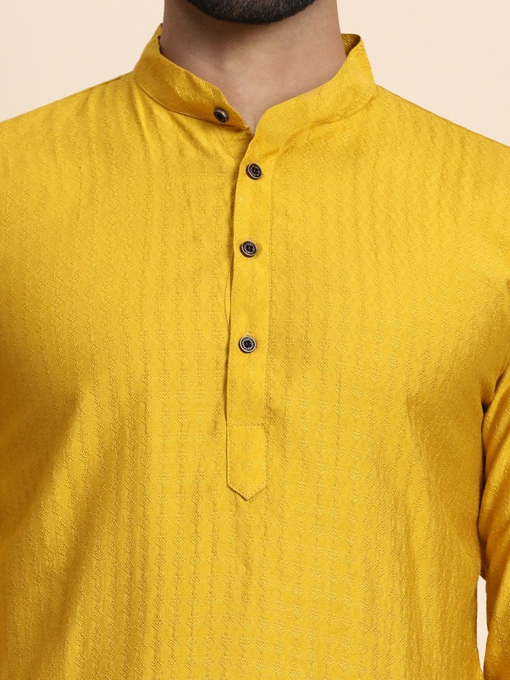 Mustard Yellow Viscose Rayon Self Weaved Kurta | Stylish Event Wear