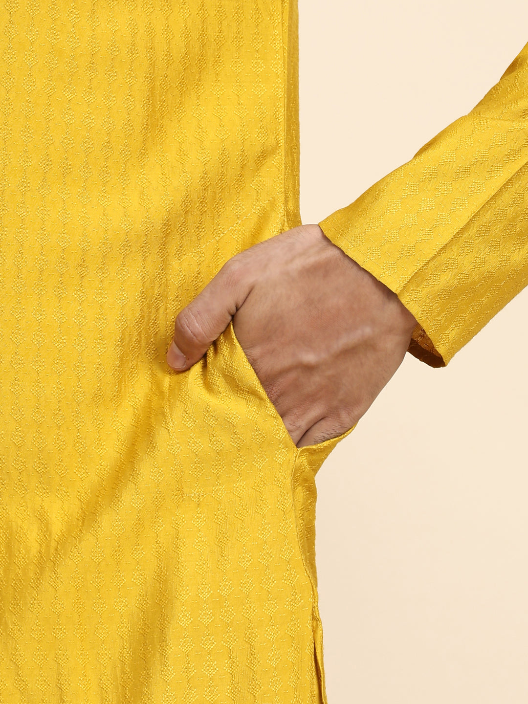 Mustard Yellow Viscose Rayon Self Weaved Kurta | Stylish Event Wear