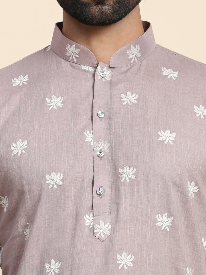 Lilac Pure Cotton Weaved Motif Kurta | Perfect for Haldi Ceremony