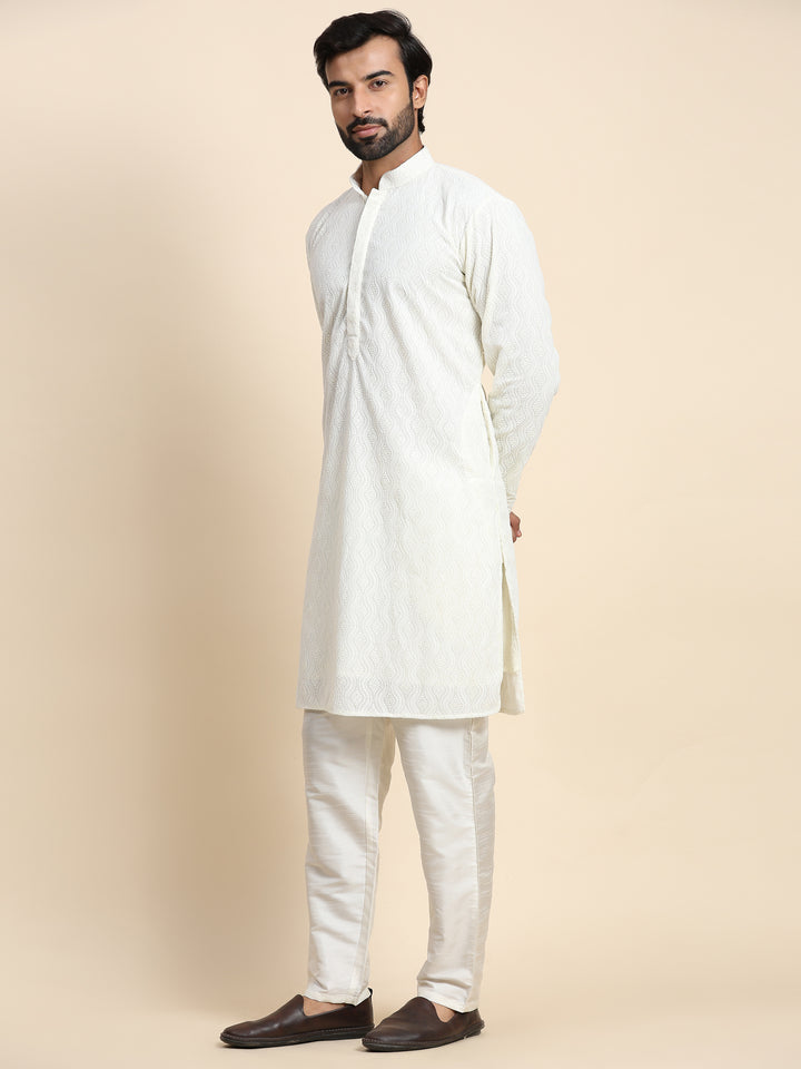 Silver Gleam Off White Georgette Kurta | Elegant Festive Wear