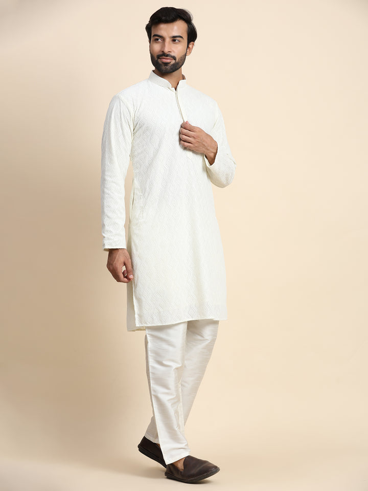 Silver Gleam Off White Georgette Kurta | Elegant Festive Wear