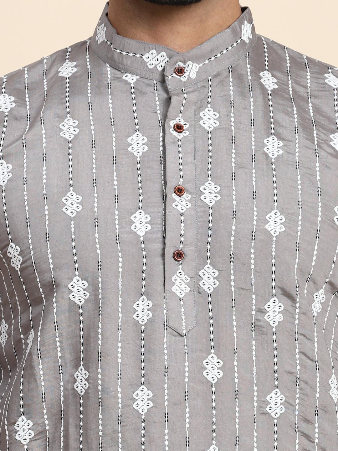 Grey Viscose Rayon Kurta | Stylish Motif Weaved Kurta for Events