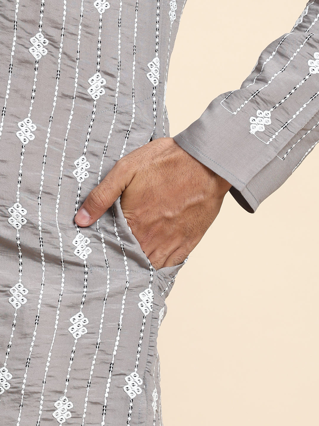 Grey Viscose Rayon Kurta | Stylish Motif Weaved Kurta for Events