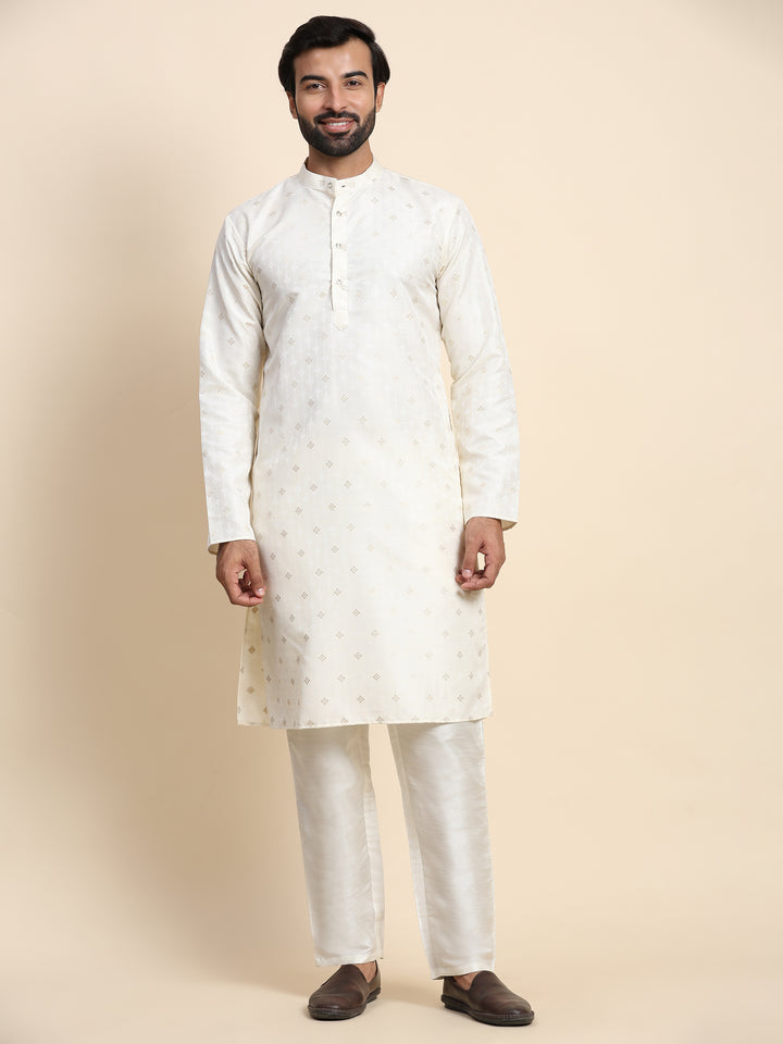 Midnight Spark Kurta | Stylish Cream Jacquard for Festive Occasions