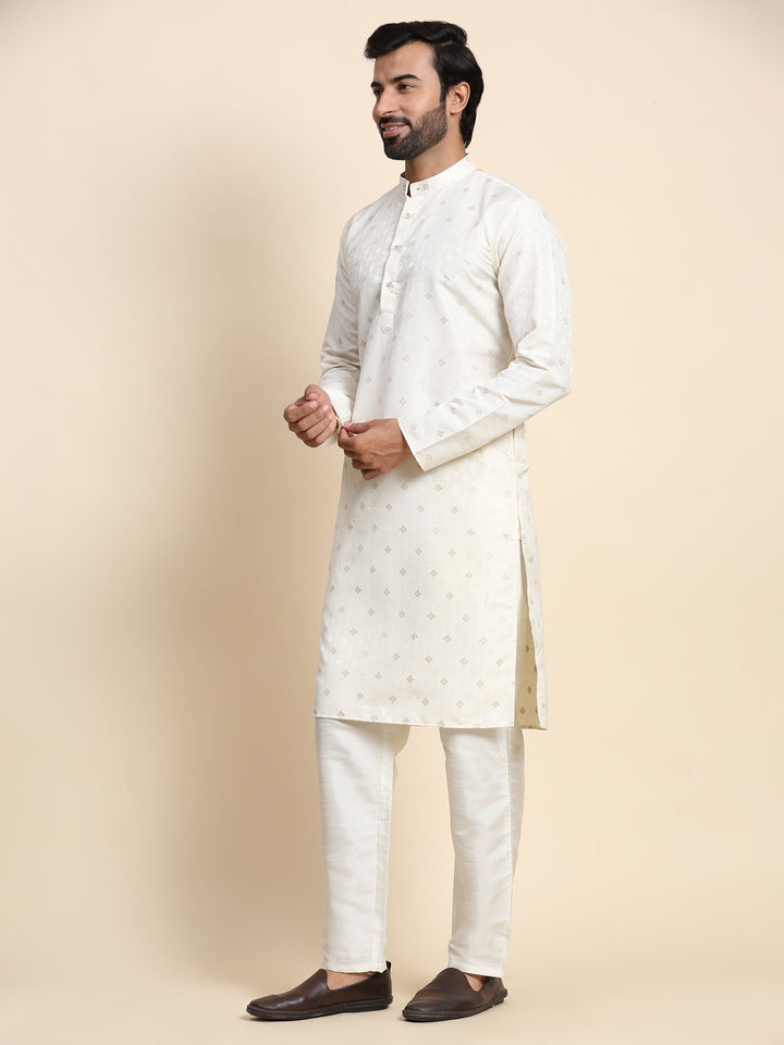 Midnight Spark Kurta | Stylish Cream Jacquard for Festive Occasions