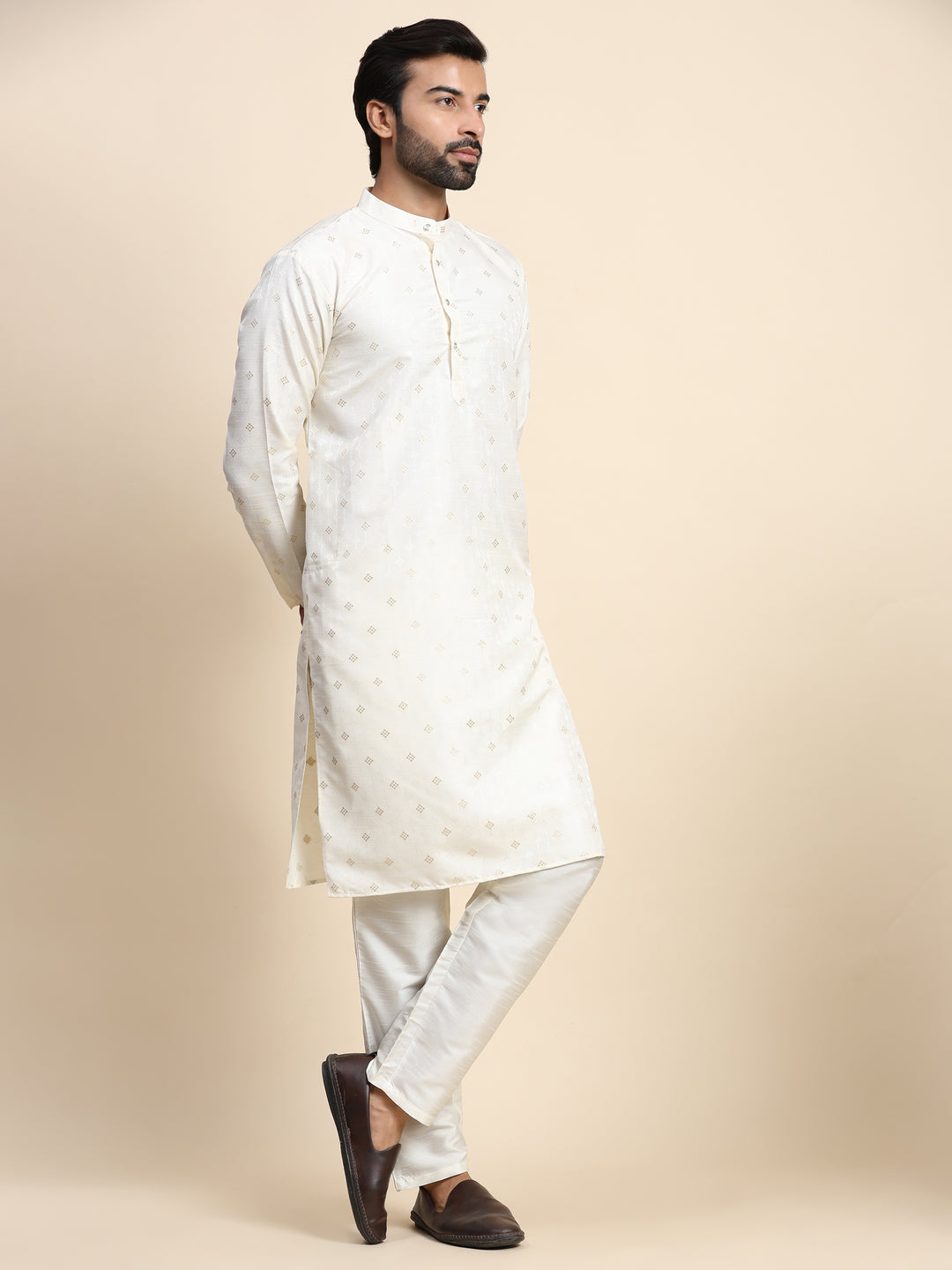 Midnight Spark Kurta | Stylish Cream Jacquard for Festive Occasions