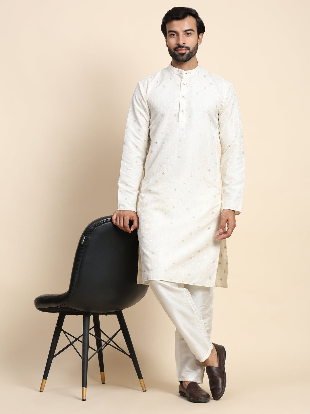 Midnight Spark Kurta | Stylish Cream Jacquard for Festive Occasions