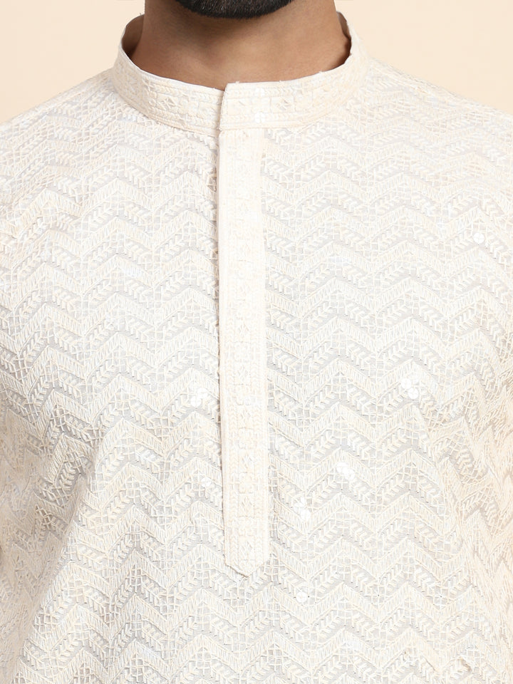 Refined Cream Jacquard Kurta | A Stylish Choice for Cultural Events