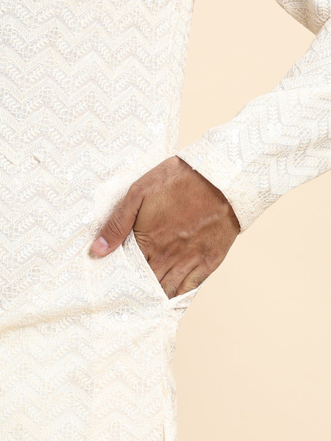 Refined Cream Jacquard Kurta | A Stylish Choice for Cultural Events