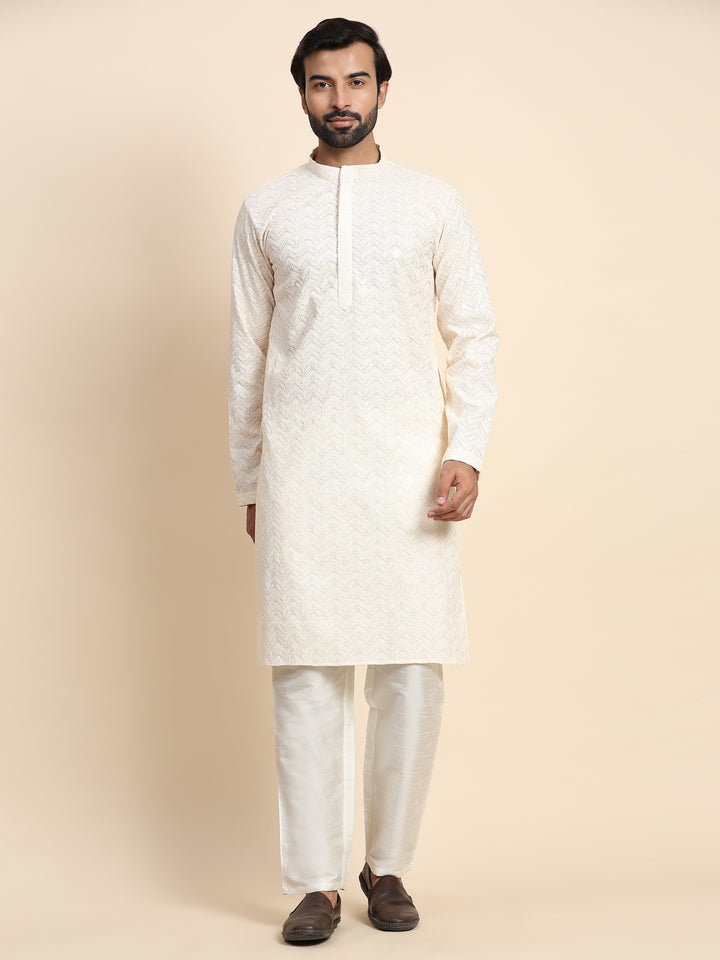 Refined Cream Jacquard Kurta | A Stylish Choice for Cultural Events