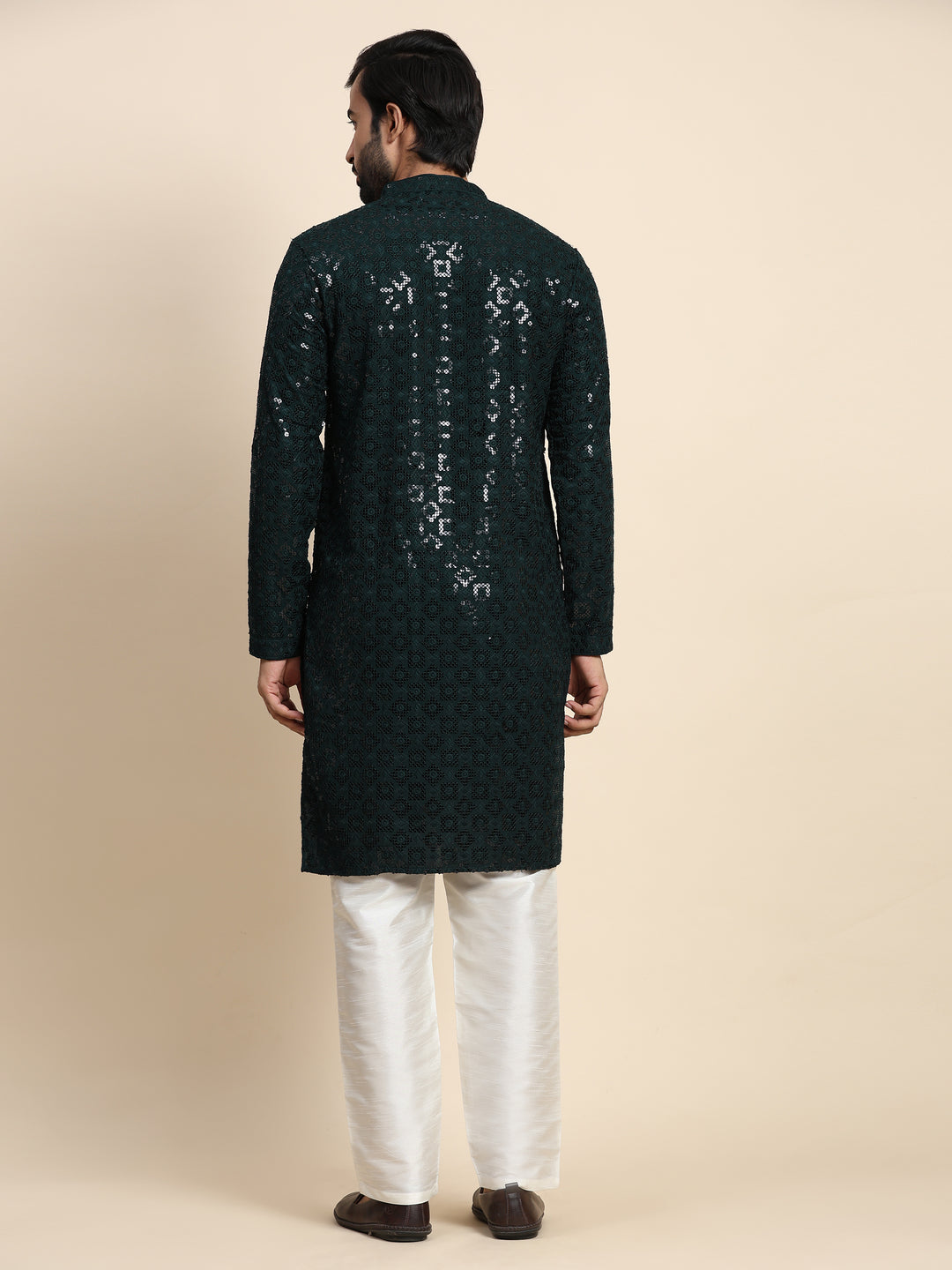 Premium Dark Green Chikankari Kurta | A Classic Look for Special Occasions