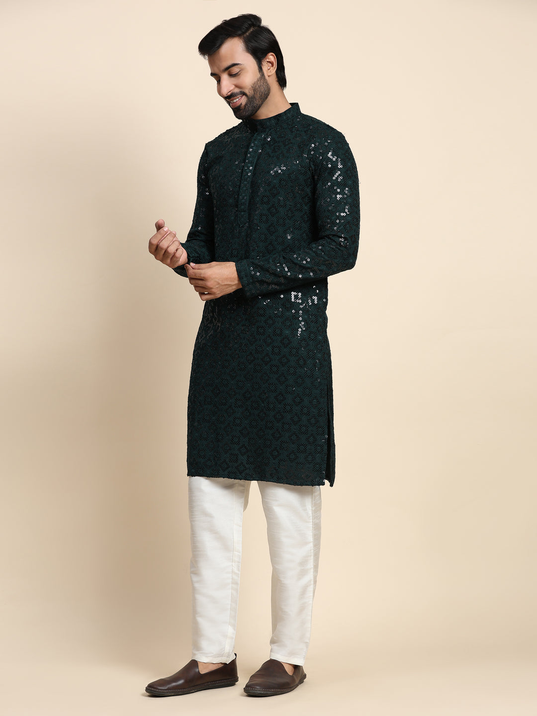 Premium Dark Green Chikankari Kurta | A Classic Look for Special Occasions