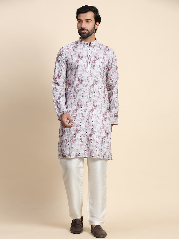 Grey Viscose Rayon Mirror Work Kurta | Perfect for Celebrations & Weddings