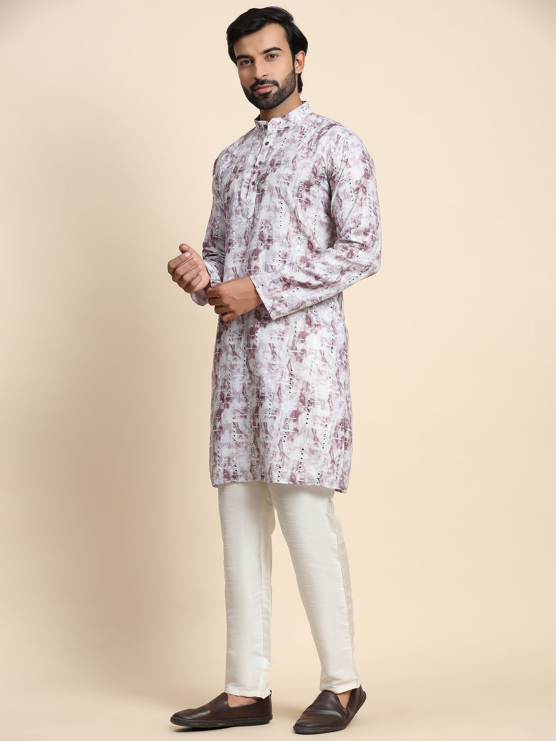 Grey Viscose Rayon Mirror Work Kurta | Perfect for Celebrations & Weddings