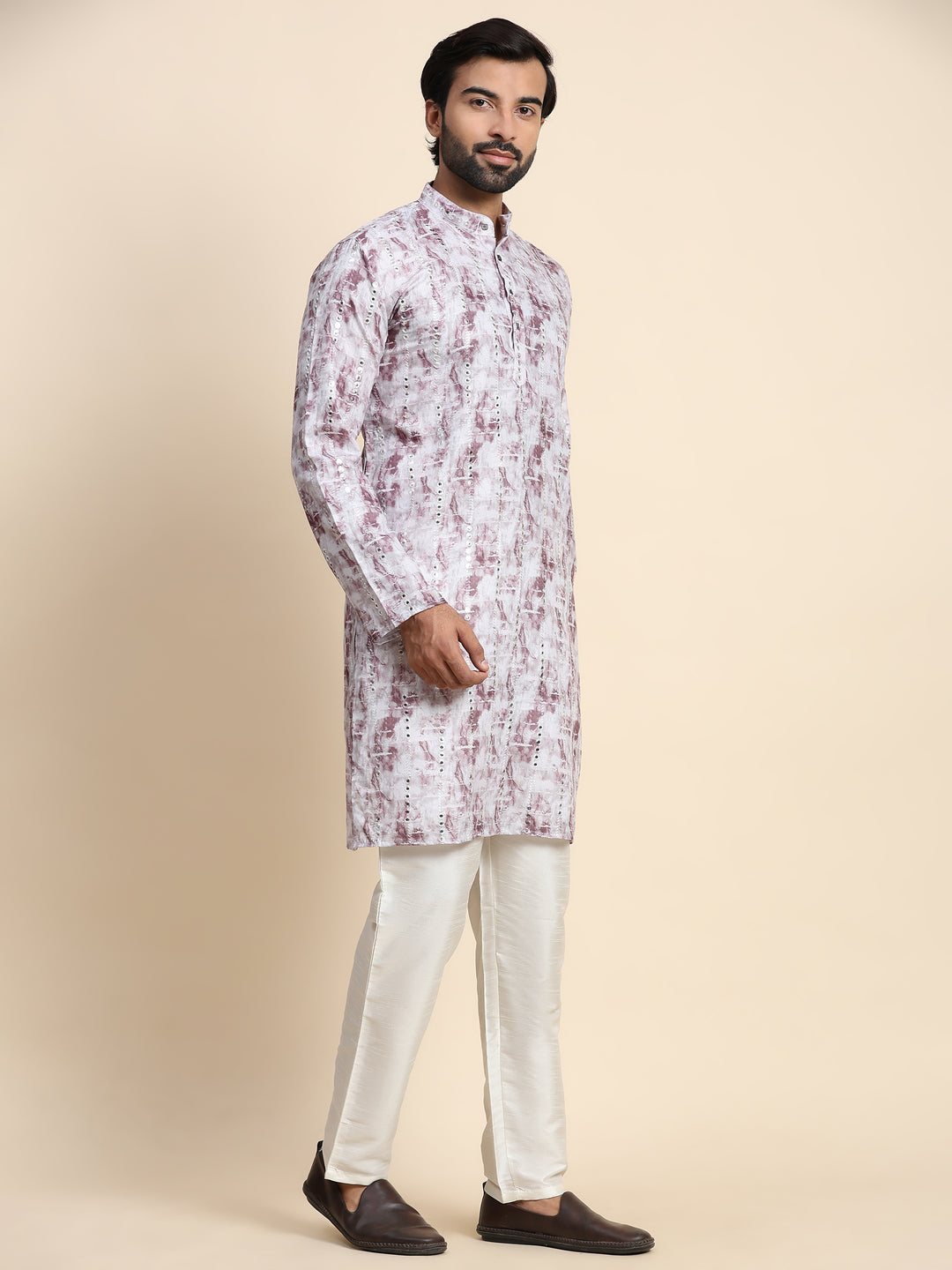 Grey Viscose Rayon Mirror Work Kurta | Perfect for Celebrations & Weddings