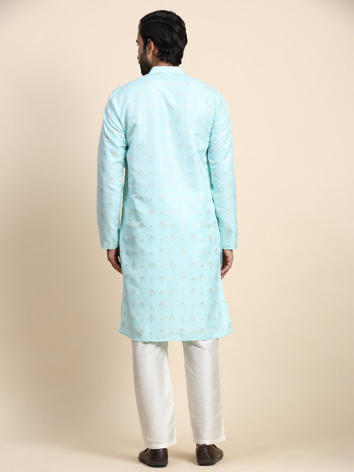 Sophisticated Cyan Jacquard Kurta | Perfect for Weddings & Celebrations