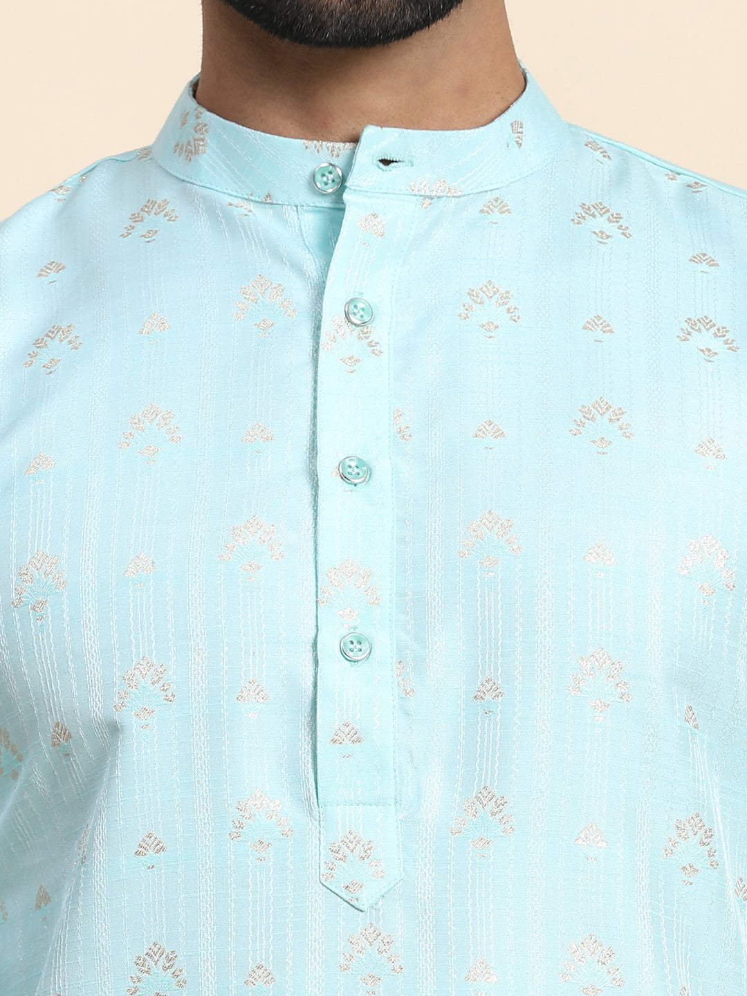 Sophisticated Cyan Jacquard Kurta | Perfect for Weddings & Celebrations