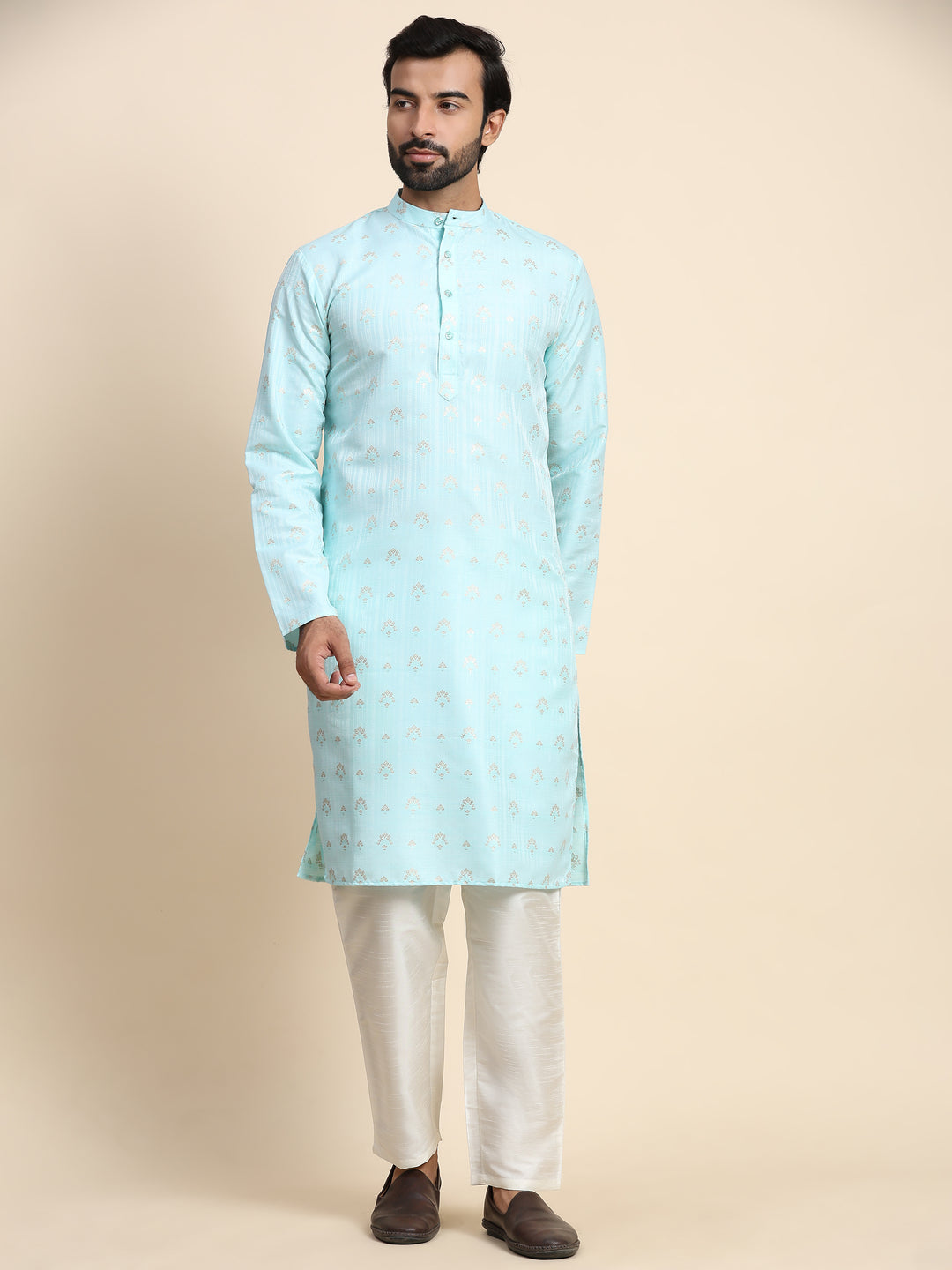 Sophisticated Cyan Jacquard Kurta | Perfect for Weddings & Celebrations