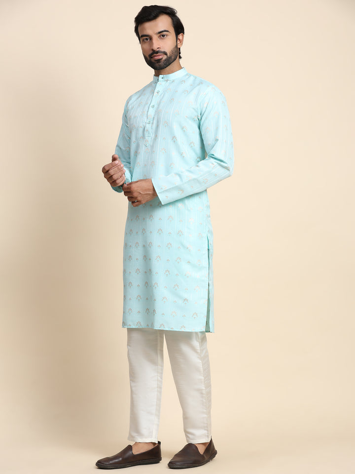 Sophisticated Cyan Jacquard Kurta | Perfect for Weddings & Celebrations