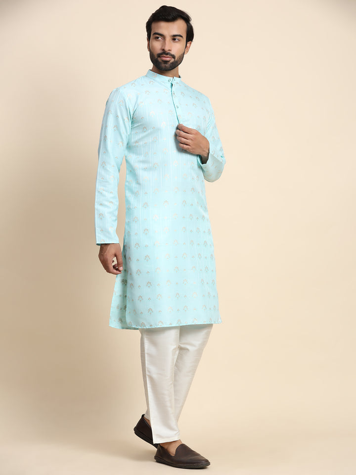 Sophisticated Cyan Jacquard Kurta | Perfect for Weddings & Celebrations