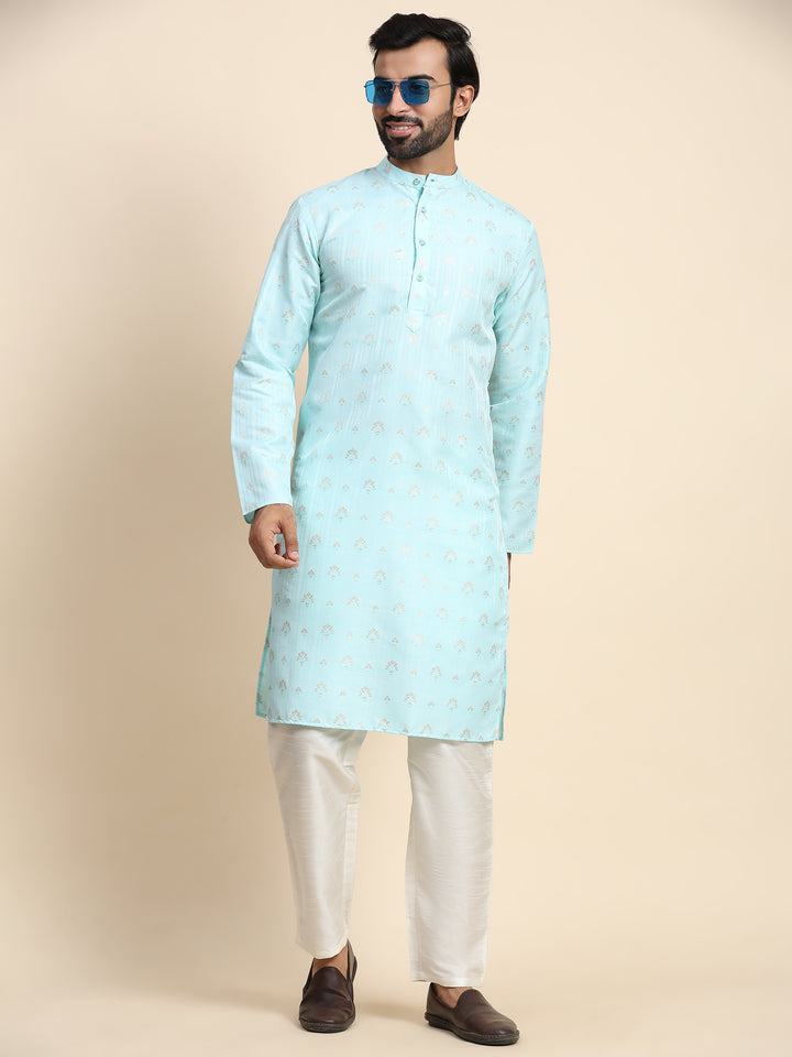 Sophisticated Cyan Jacquard Kurta | Perfect for Weddings & Celebrations