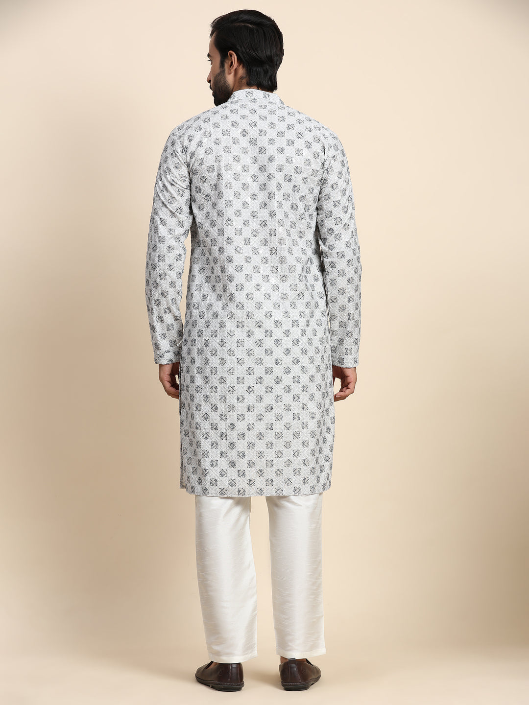 Modern Grey Cotton Chikankari Kurta | Ideal for Weddings & Celebrations