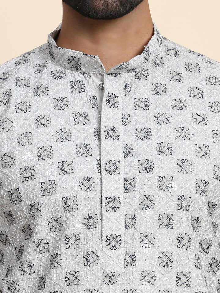 Modern Grey Cotton Chikankari Kurta | Ideal for Weddings & Celebrations