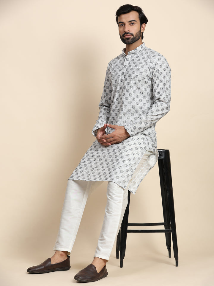 Modern Grey Cotton Chikankari Kurta | Ideal for Weddings & Celebrations