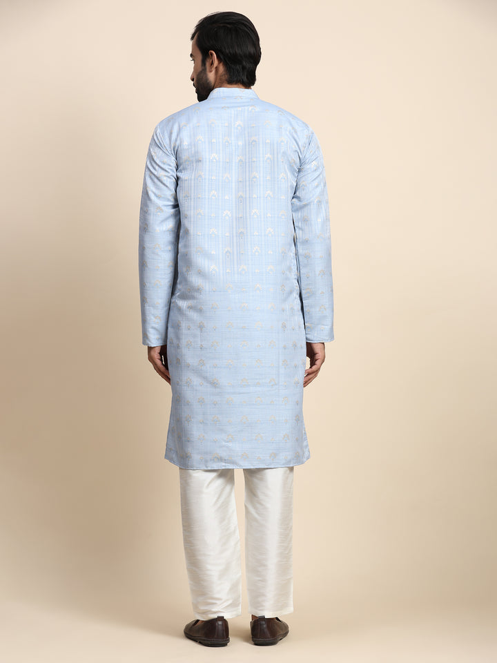 Modern Light Blue Jacquard Kurta | Ideal for Festivals & Weddings