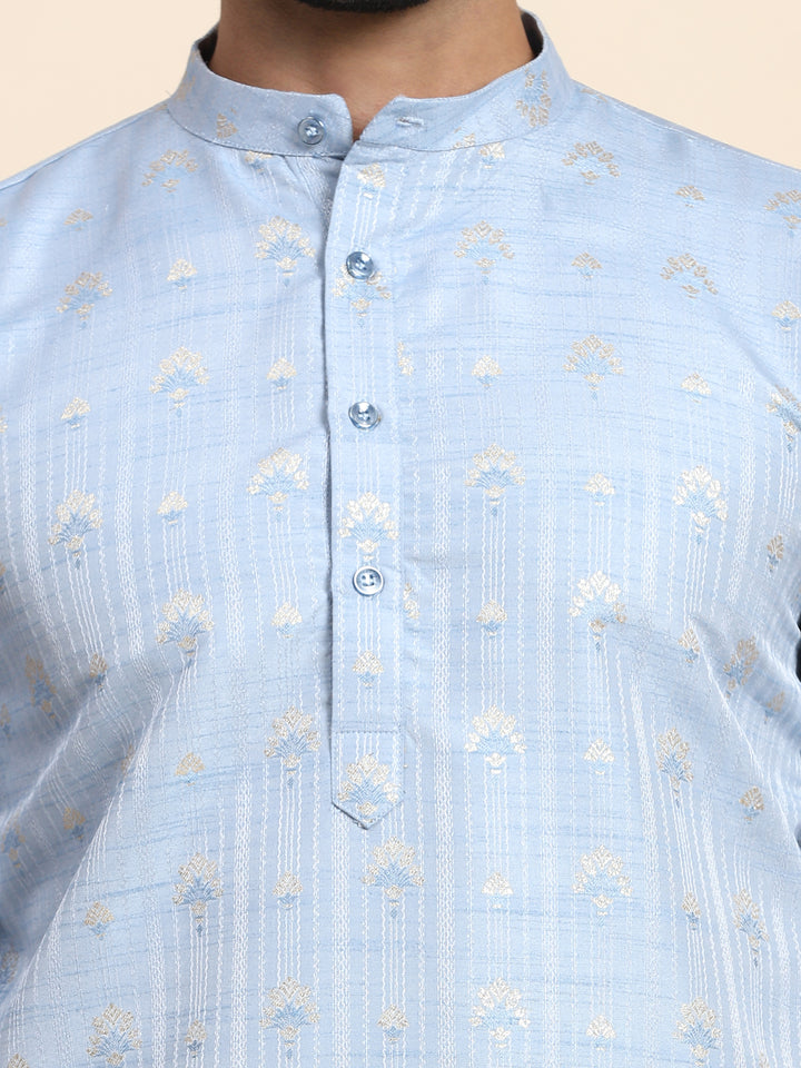 Modern Light Blue Jacquard Kurta | Ideal for Festivals & Weddings