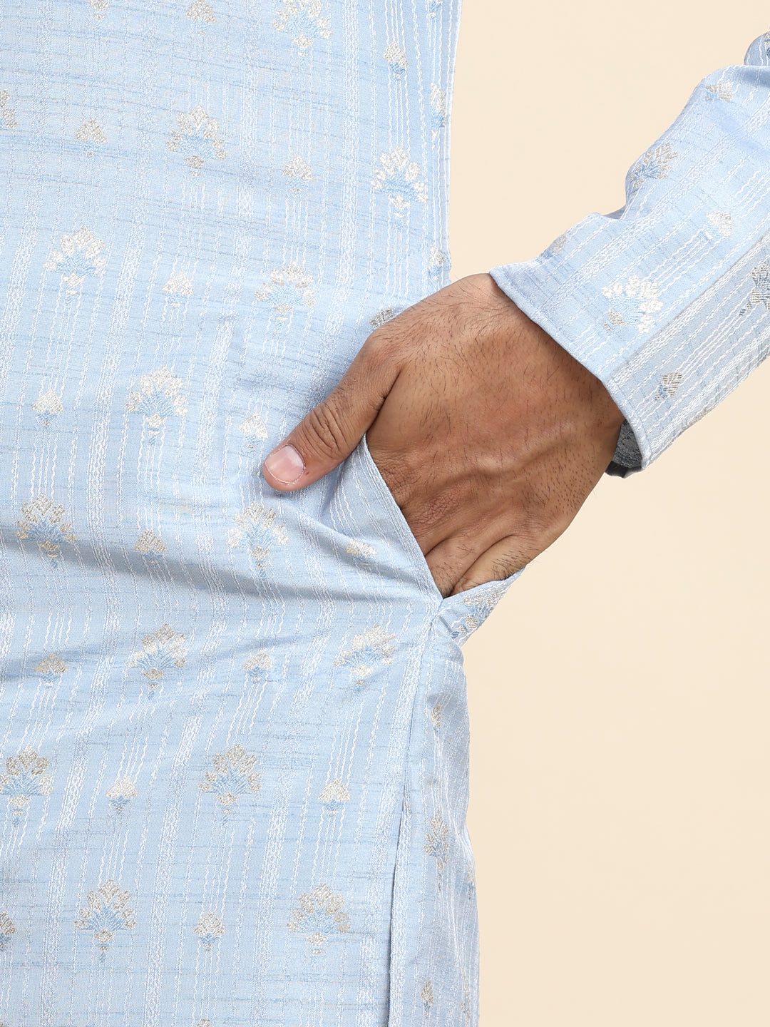 Modern Light Blue Jacquard Kurta | Ideal for Festivals & Weddings