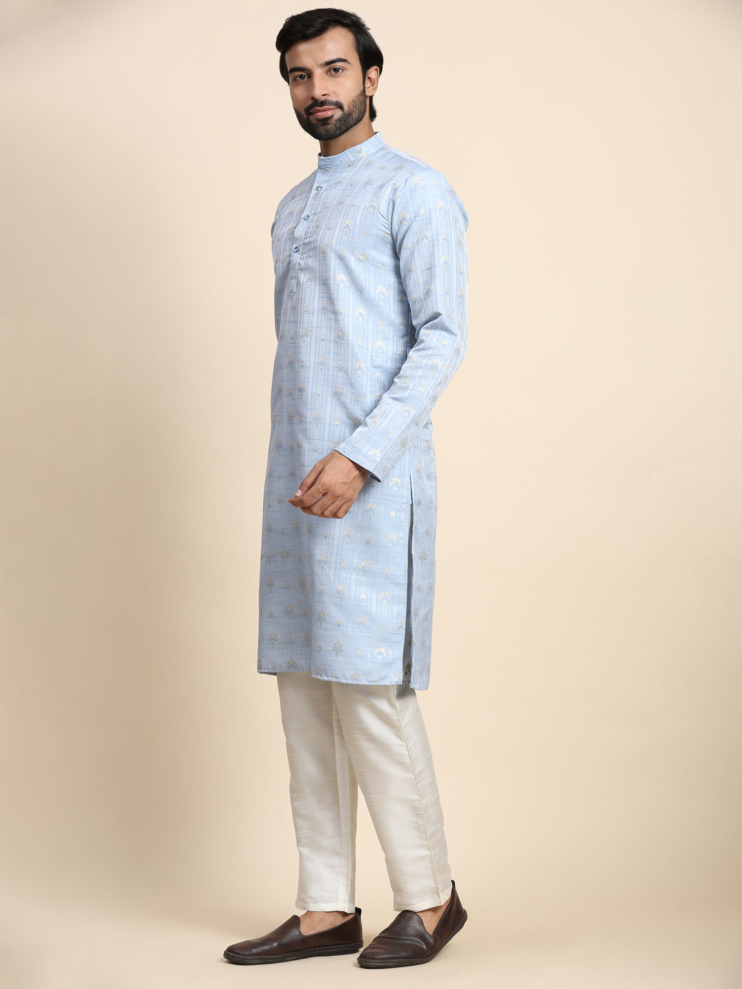 Modern Light Blue Jacquard Kurta | Ideal for Festivals & Weddings