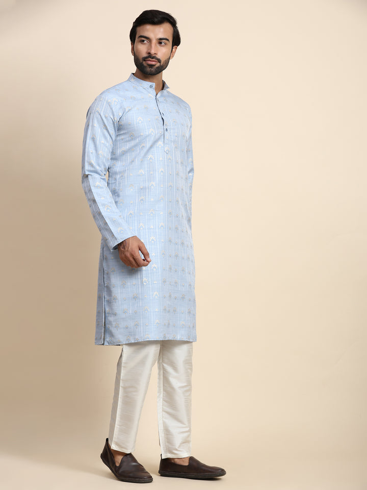 Modern Light Blue Jacquard Kurta | Ideal for Festivals & Weddings