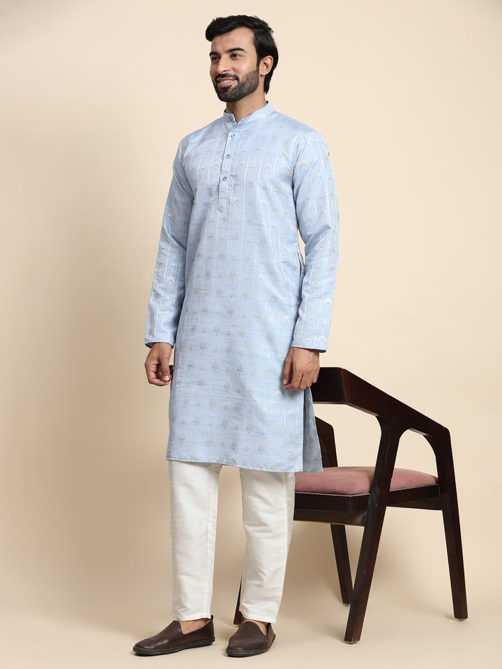 Modern Light Blue Jacquard Kurta | Ideal for Festivals & Weddings