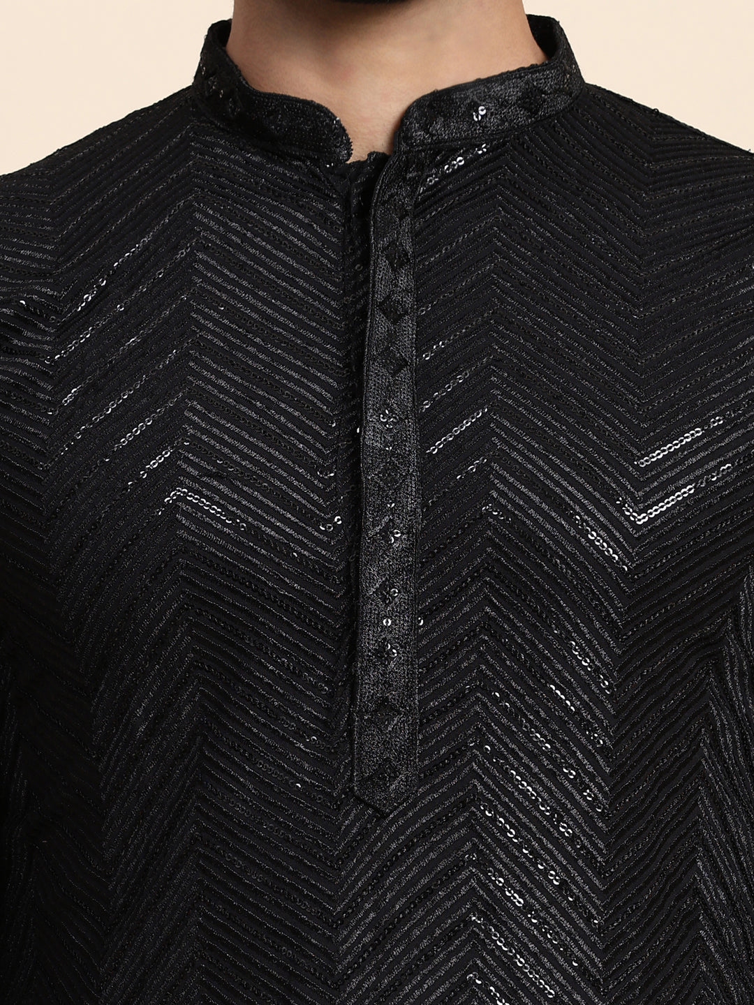 Black Cotton Embroidery Kurta for Men | Elegant Attire for Cultural Events